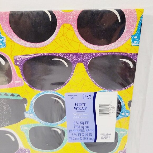 Vtg Neon Classic Retro Sunglasses All Occasions Wrapping Paper Gift 80's - Picture 2 of 3